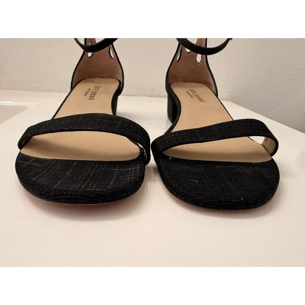 Jon Josef Sandals Textured Black Sparkle Finish Block Heel Size 8 Made In Spain
